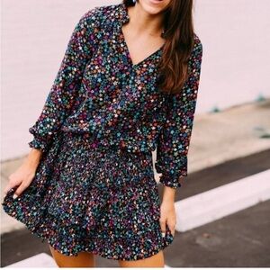 Current Air Aurelie Pleated Mini Dress Star Print Galaxy